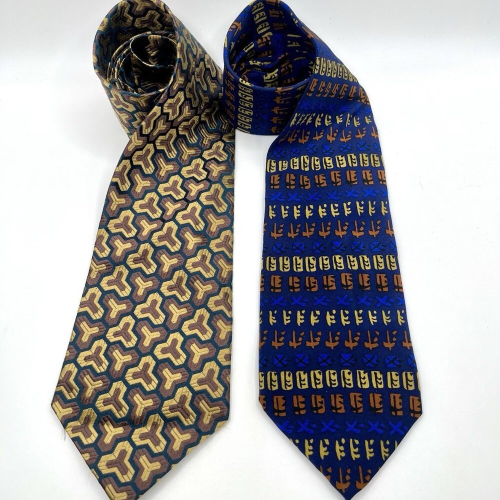 Vintage 90s Geometric Silk Tie Lot J. Garcia Greatwall Chinese Abstract Neckties